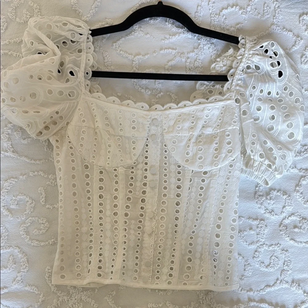 CHARO RUIZ ELLA WHITE BUSTIER TOP WITH BRODERIE ANGLAISE EMBROIDERY - Picture 2 of 10